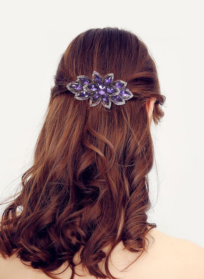Sankuwen Floral Rhinestone Hairpin Luxury Crystal Flower Hair Barrette Clip (Purple) - Image 5